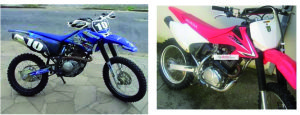 As motos furtadas são usadas para fazer trilha (fotos: Rede Social)