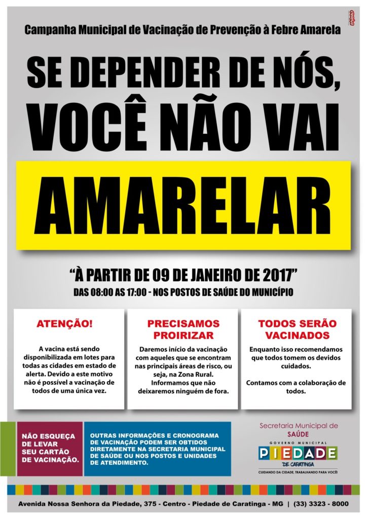 Após suspeita de surto de febre amarela, Prefeitura de Piedade de Caratinga lança campanha de vacinação