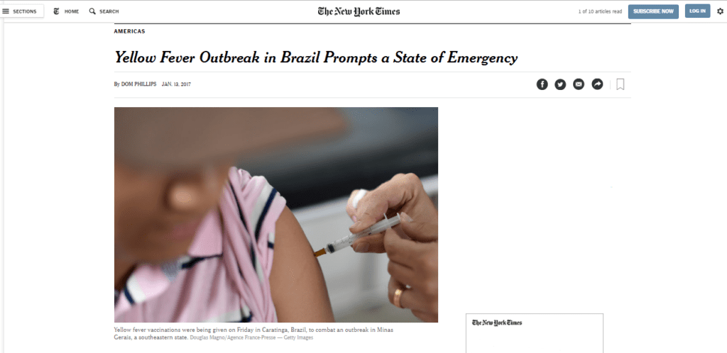 Febre Amarela Silvestre repercute na imprensa nacional e internacional